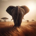 Back view of elephant on African savannah grassland Royalty Free Stock Photo