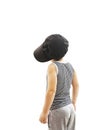 Back view of fashionable little boy.Hip-Hop Style looking at wall. Royalty Free Stock Photo