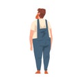 Back View of Fat Overweight Guy, Young Man Viewed from Behind Wearing Casual Clothes and Looking at Something Cartoon