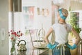 Back view of female cleaner Royalty Free Stock Photo