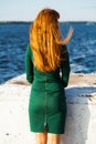 Back view female red-haired girl Royalty Free Stock Photo