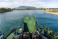 Back view of ferry boat after leaving harbor. KMP BRR headed to sabang island from Banda Aceh