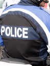 Back view of french policeman police motorbike in france