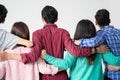 Back view of friend holding hands and hug each other Royalty Free Stock Photo