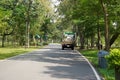 Back view, garbage trucks, waste management in the park