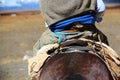 Back view of gaucho riding horse in Argentina