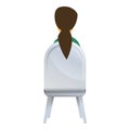 Back view girl on chair icon, cartoon style