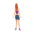 Back View of Girl, Young Woman Viewed from Behind Wearing Tank Top and Shorts Cartoon Style Vector Illustration