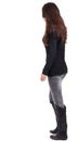 Back view of going woman in jeans and sweater Royalty Free Stock Photo