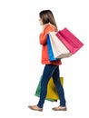 Back view of going woman with shopping bags . beautiful girl i Royalty Free Stock Photo