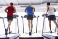 Back View Of Group Of Men Using Running Machines In Gym Royalty Free Stock Photo
