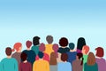 Back view group of people. A group of people standing back. Crowd of people. Vector illustration
