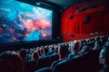 Back view of a group of people watching a movie on the cinema Royalty Free Stock Photo