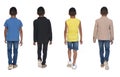 Back view of a group of same teen various outfits