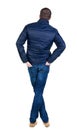 Back view of handsome man in blue windcheater looking. Royalty Free Stock Photo
