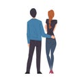 Back View of Hugging Young Man and Woman in Love, Loving Couple on Romantic Date Cartoon Style Vector Illustration Royalty Free Stock Photo