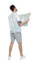 Back view of  journey  young man looking at the map Royalty Free Stock Photo