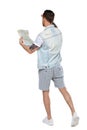 Back view of journey young man looking at the map Royalty Free Stock Photo