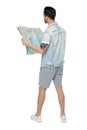 Back view of journey young man looking at the map. Royalty Free Stock Photo
