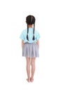 Back view little asian child girl with pigtail hair isolated over white background