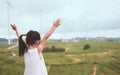 Back view of little asian child girl raise her arms Royalty Free Stock Photo