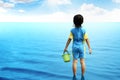 Back View Of Little Girl Looking The Ocean. Royalty Free Stock Photo