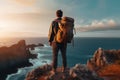 Solo Hiker Overlooking Rugged Coastal Landscape