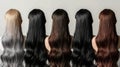 Back view of long hairstyles in different colors Royalty Free Stock Photo