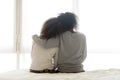 Back view of loving mom hug teen daughter Royalty Free Stock Photo