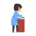 Back View of Male Chemist Scientist with Lab Equipment, Student Character Working at Medical or Researching Laboratory