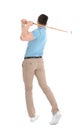 Back view of man with golf club on white Royalty Free Stock Photo