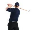 Back view of man with golf club isolated Royalty Free Stock Photo