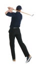 Back view of man with golf club on white Royalty Free Stock Photo