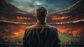 Back view man standing in a soccer stadium Royalty Free Stock Photo