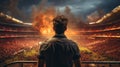 Back view man standing in a soccer stadium Royalty Free Stock Photo
