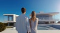 Back view of man and woman looking at house. Generative Ai