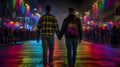 Men couple at night of pride parade. Concept of LGBT pride. AI generated