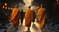 Back View Monks - Alms Collection and Spiritual Tradition. Generative AI