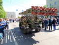 Back view of multiple rocket launcher Katyusha of WWII