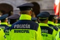 Back view of the municipal police of Puebla with the Policia Municipal