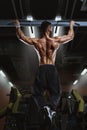 Back view of muscular man doing pull up exercise Royalty Free Stock Photo