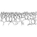 Back view of people watching a performance vector illustration sketch doodle hand drawn with black lines isolated on white