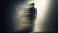 Back view of a person blending into a foggy background, symbolizing detachment