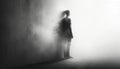 Back view of a person blending into a foggy background, symbolizing detachment