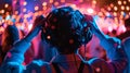 Silent Disco Party with Neon Lights Royalty Free Stock Photo