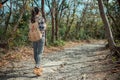 Back view photo of elegant pretty female traveler Royalty Free Stock Photo