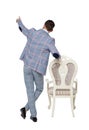 Back view of a pointing man in an expensive stylish suit Royalty Free Stock Photo