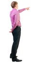 Back view of pointing young business men in pink shirt. Royalty Free Stock Photo