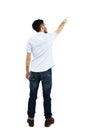 Back view of pointing young men in shirt and jeans Royalty Free Stock Photo