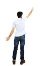 Back view of pointing young men in shirt and jeans Royalty Free Stock Photo